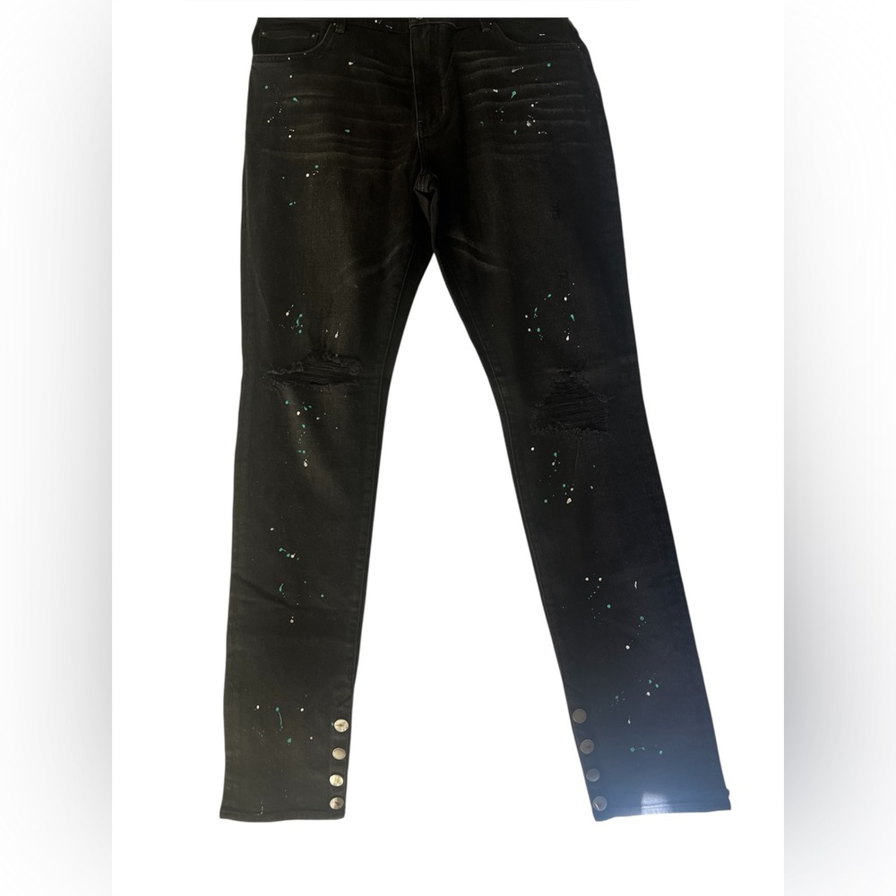 Black Distressed Jeans with Button Detail